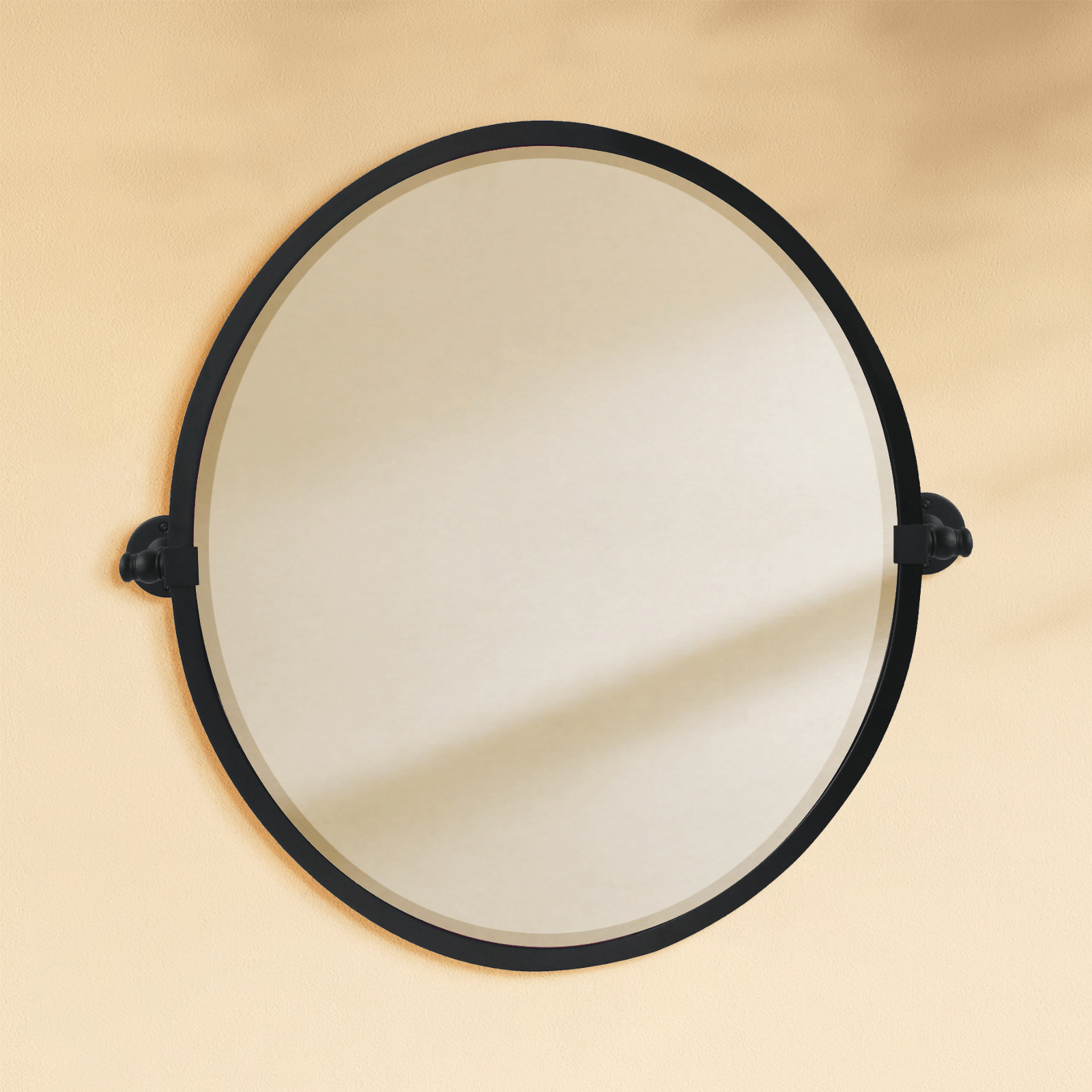 Javel Farmhouse Oval Bathroom Pivot Mirrors, 23x26" in Black GC-00129 TEHOME