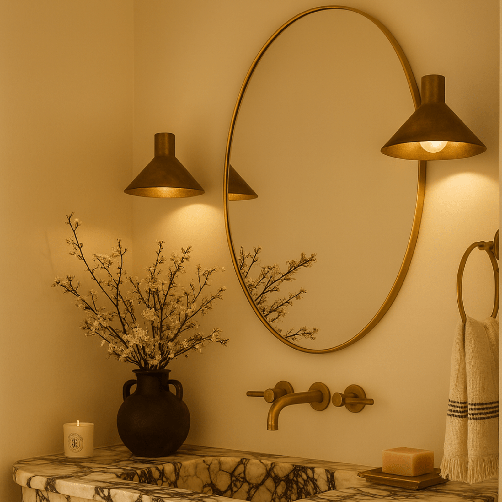 Javell Modern Oval Wall Mirrors GC-0Y007 Brushed Gold 20x30" TEHOME