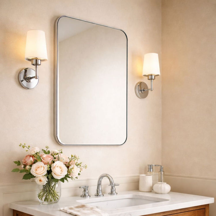 TEHOME Josilyn Chrome 24x36 Mid-Century Rectangle Wall Mirrors with Rounded Corners Side View2