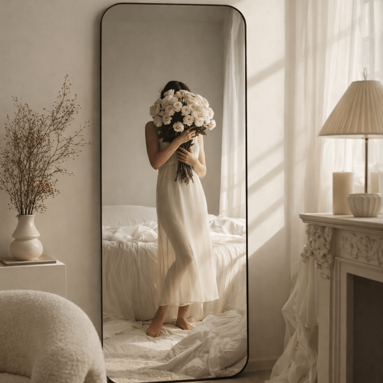 Josilyn Mid - Century Rectangle Wall Mirrors with Rounded Corners GC-0Y118 Black 22x30" TEHOME