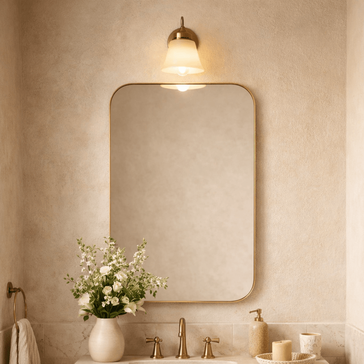 TEHOME Josilyn Mid - Century Rectangle Wall Mirrors with Rounded Corners Brushed Gold 