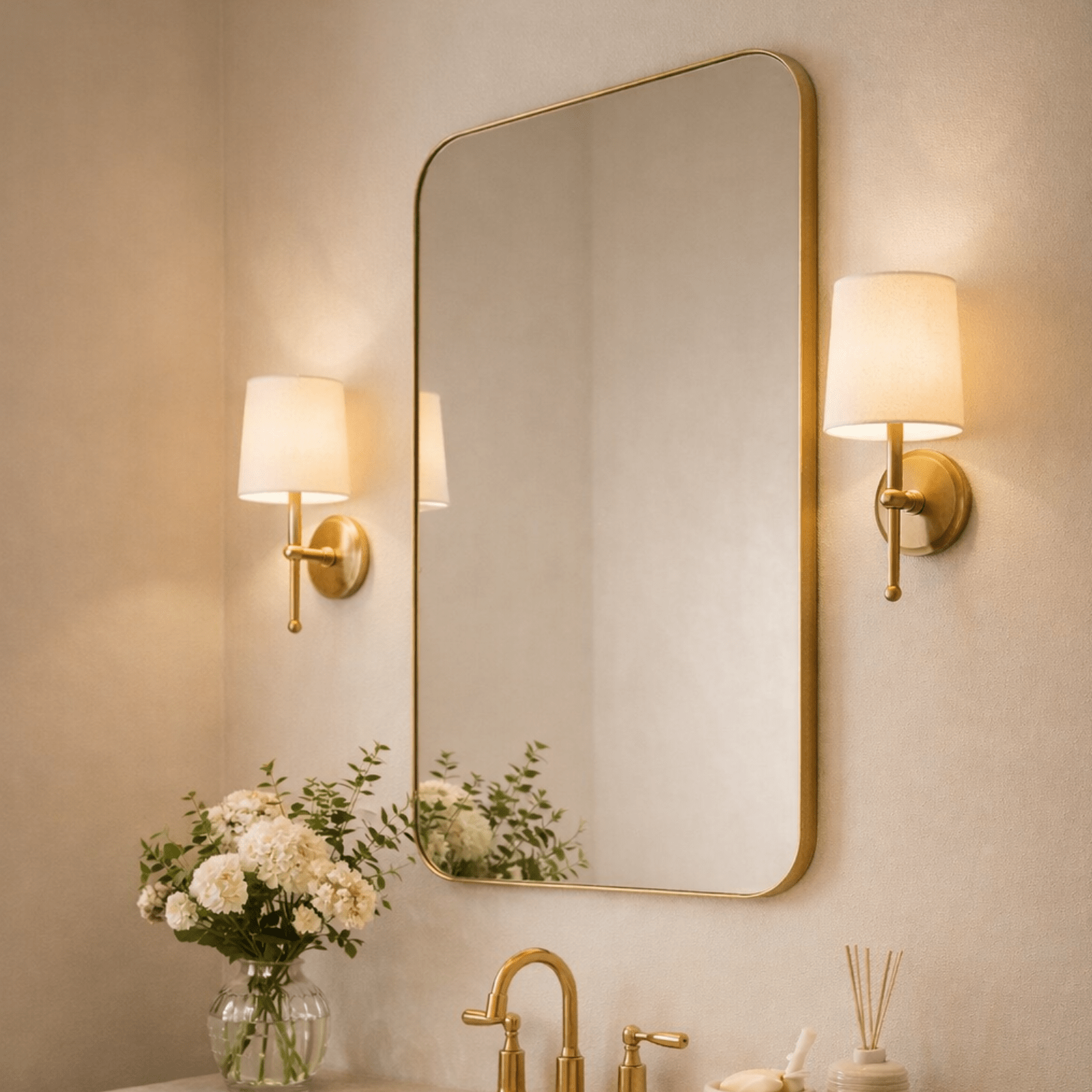 Josilyn Mid - Century Rectangle Wall Mirrors with Rounded Corners GC-0Y010 Brushed Gold 22x30" TEHOME