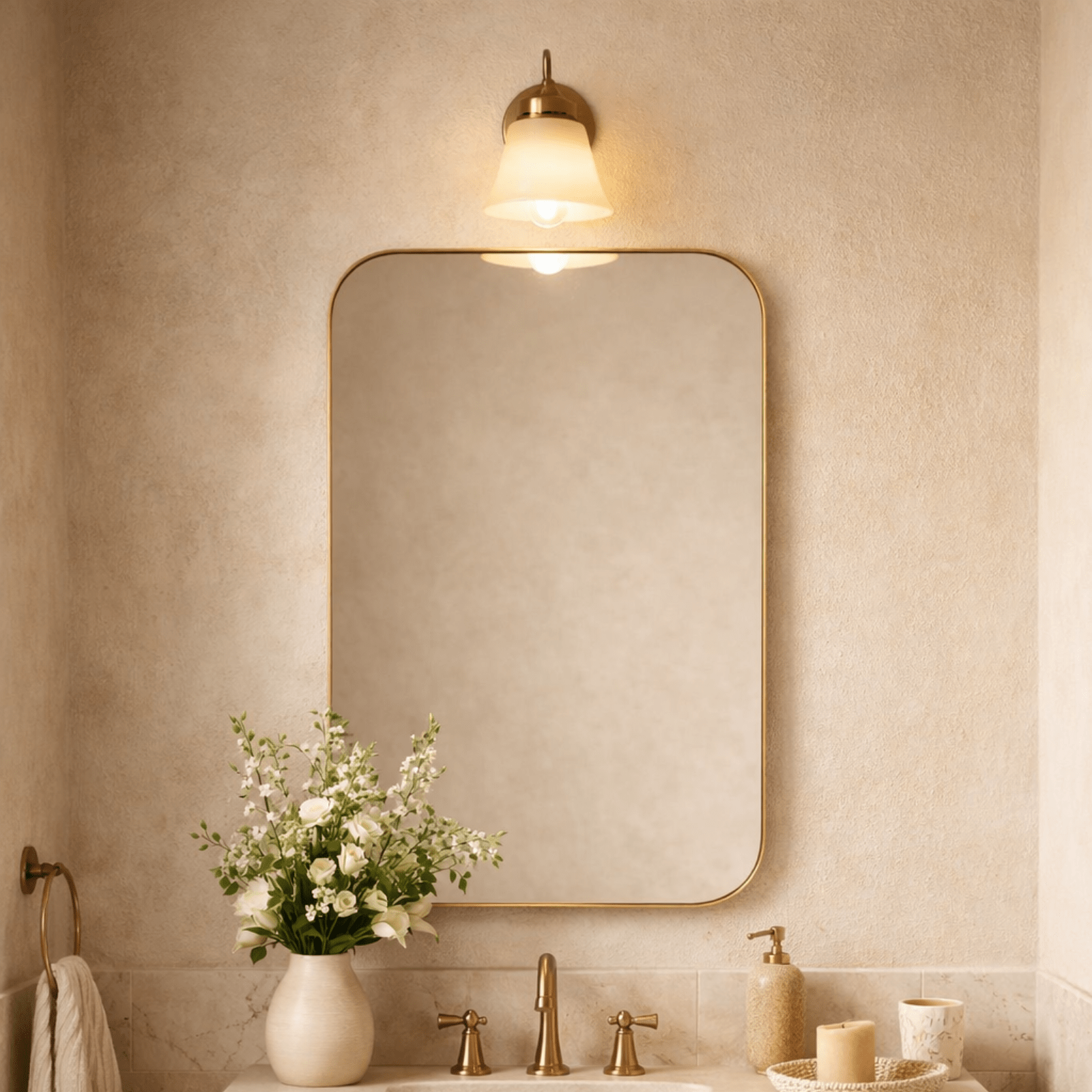Josilyn Mid - Century Rectangle Wall Mirrors with Rounded Corners GC-0Y010 Brushed Gold 22x30" TEHOME