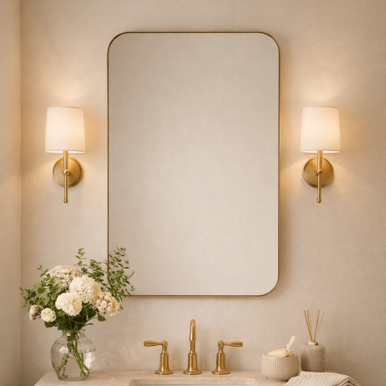 Josilyn Mid - Century Rectangle Wall Mirrors with Rounded Corners GC-0Y010 Brushed Gold 22x30" TEHOME