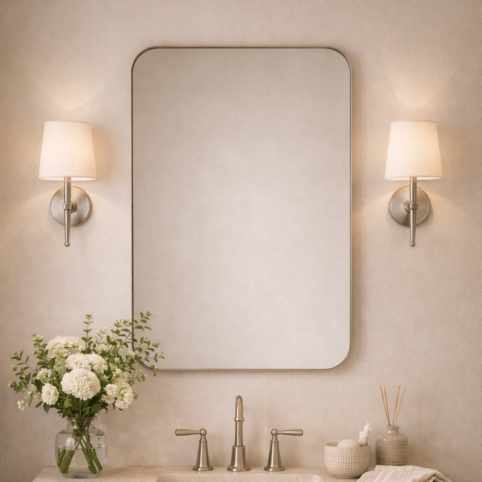 Josilyn Mid - Century Rectangle Wall Mirrors with Rounded Corners GC-0Y010 Brushed Gold 22x30" TEHOME