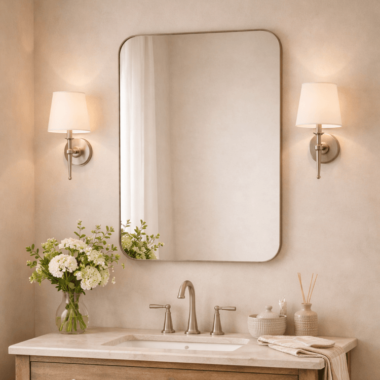 Josilyn Mid - Century Rectangle Wall Mirrors with Rounded Corners GC-0Y118 Brushed Nickel 22x30" TEHOME