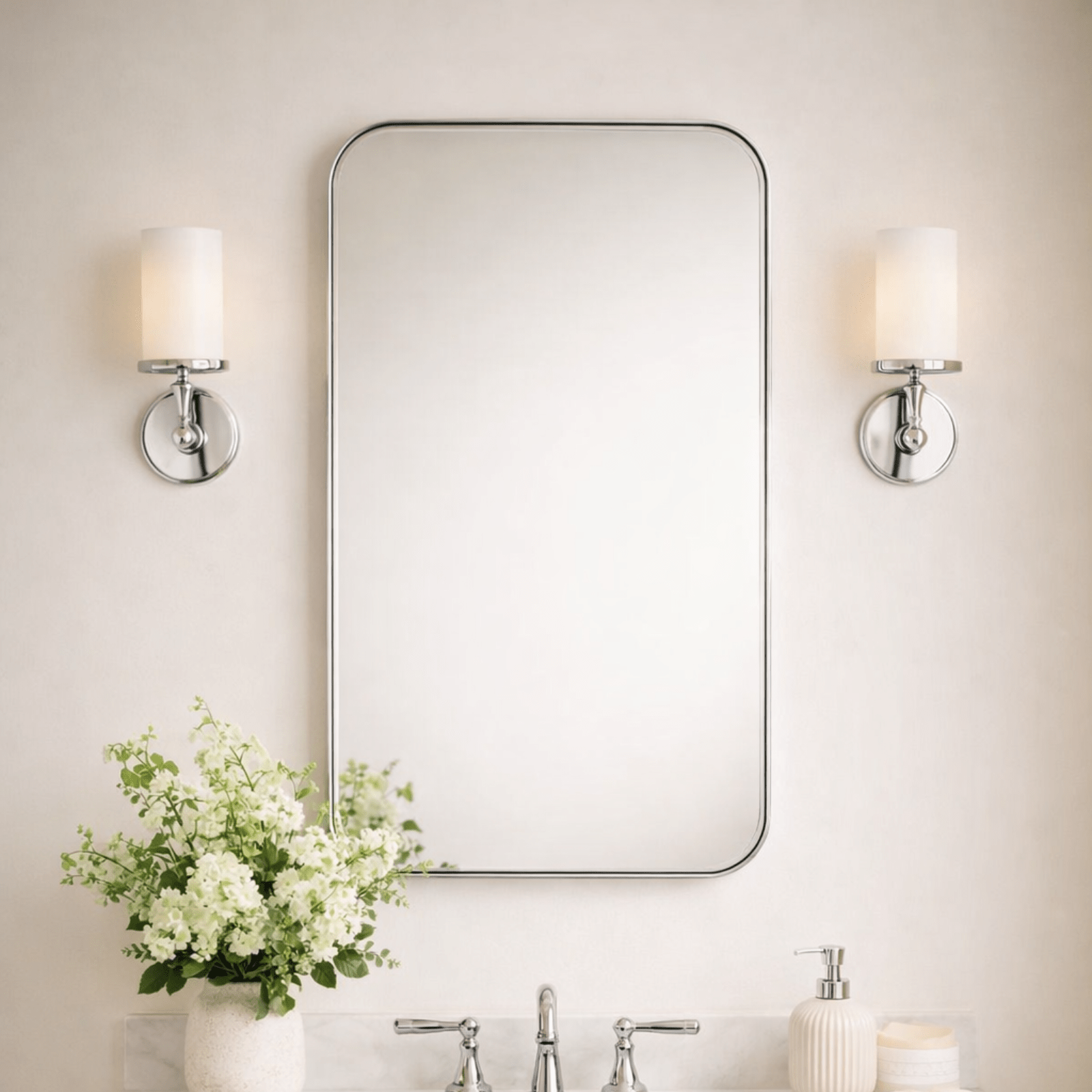 Josilyn Mid - Century Rectangle Wall Mirrors with Rounded Corners GC-0Y010 Brushed Gold 22x30" TEHOME