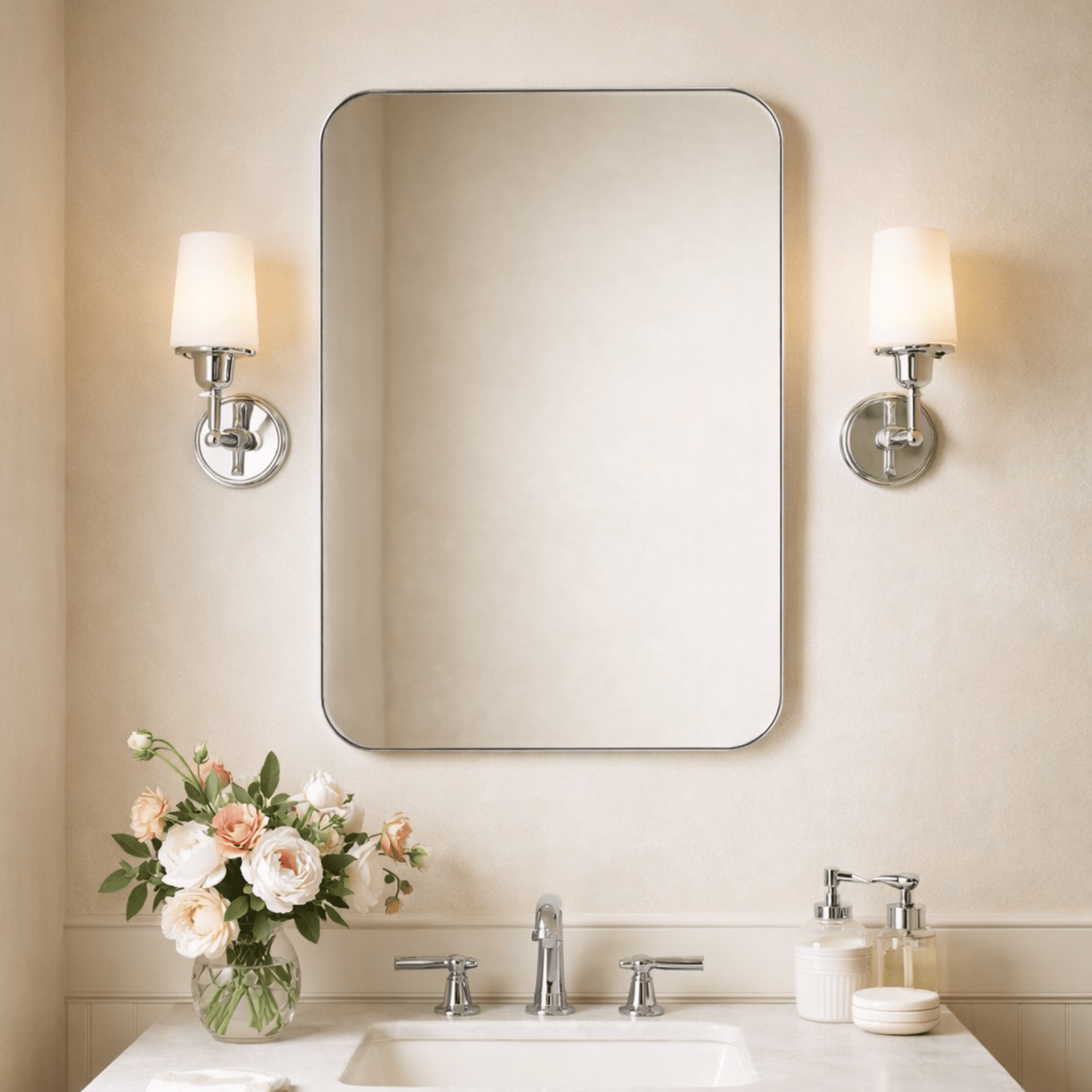 Josilyn Mid - Century Rectangle Wall Mirrors with Rounded Corners GC-0Y010 Brushed Gold 22x30" TEHOME