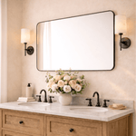 Josilyn Mid - Century Rectangle Wall Mirrors with Rounded Corners GC-0Y010 Brushed Gold 22x30" TEHOME