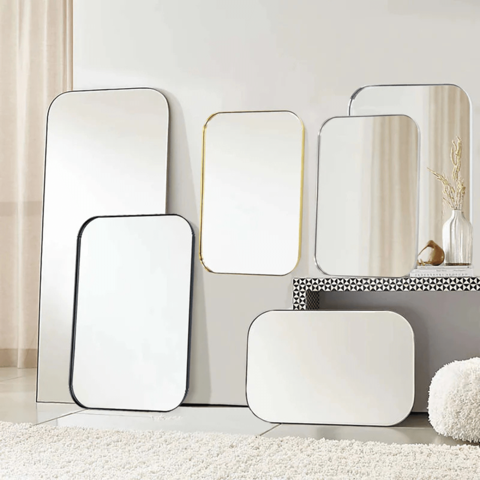Josilyn Mid - Century Rectangle Wall Mirrors with Rounded Corners GC-0Y009 Black 22x30" TEHOME