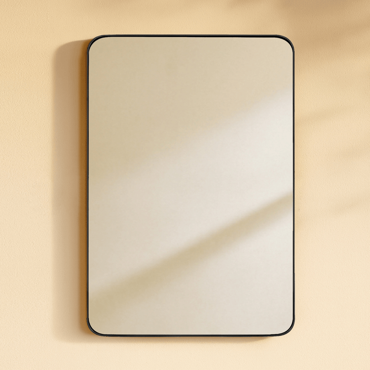 Kengston Modern Rectangle Bathroom Mirrors with Rounded Corners GC-00126 Black 24x36" TEHOME