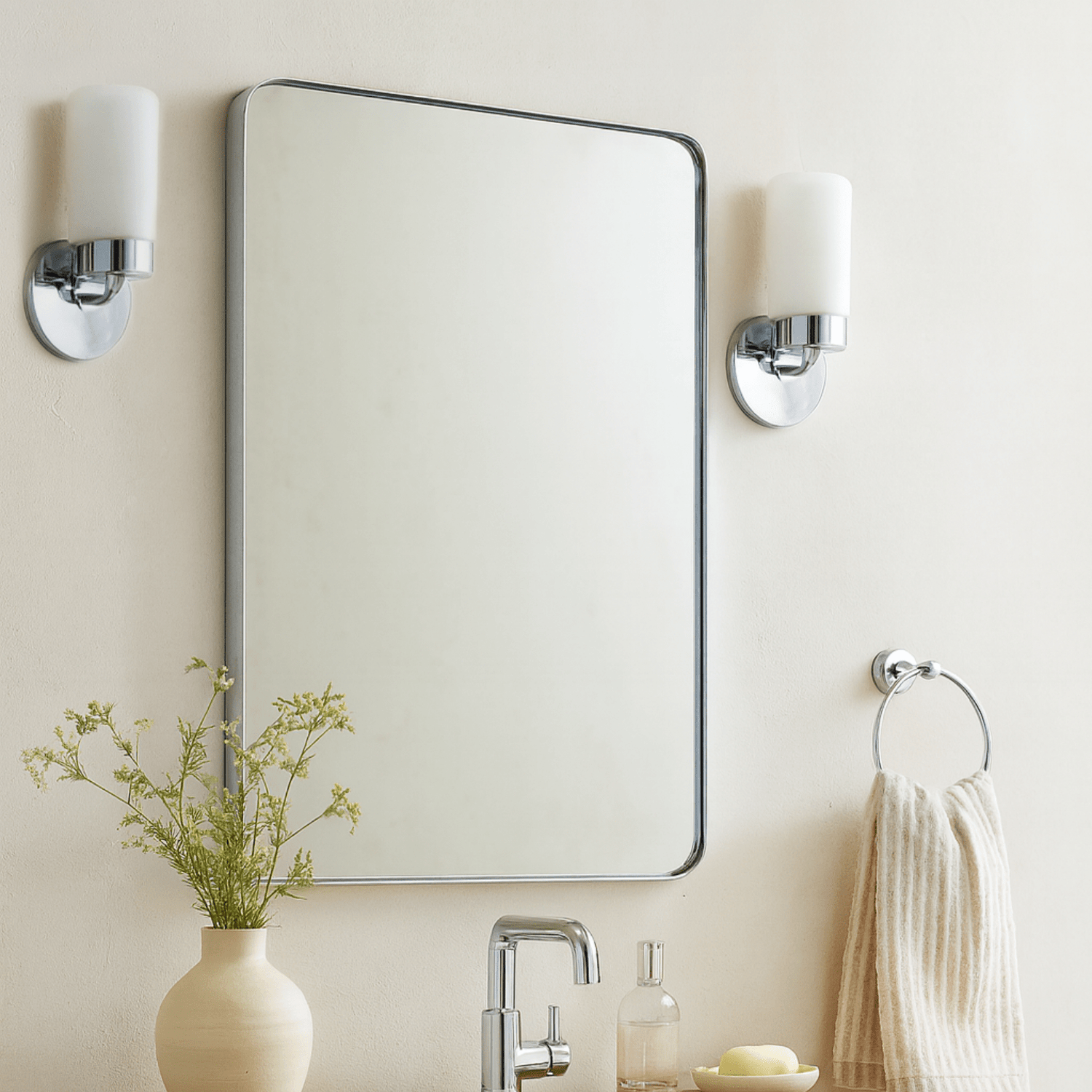 Kengston Modern Rectangle Bathroom Mirrors with Rounded Corners GC-00105 Black 20x30" TEHOME