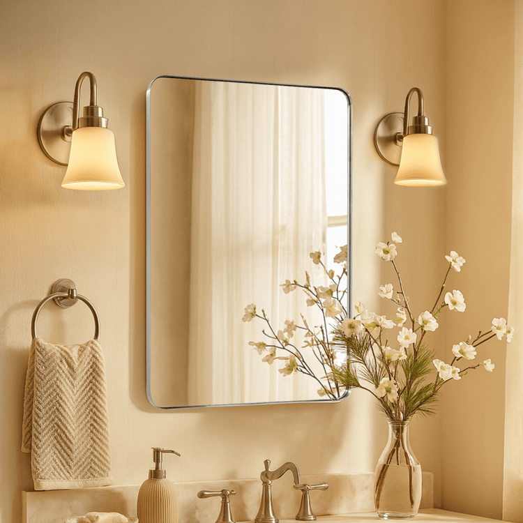 Kengston Modern Rectangle Bathroom Mirrors with Rounded Corners GC-00105 Chrome 20x30" TEHOME