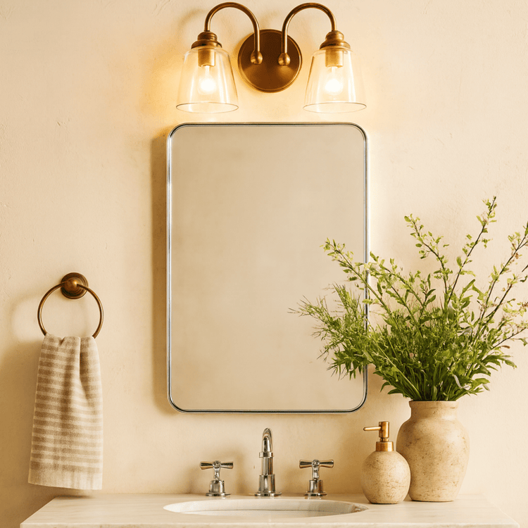 Kengston Modern Rectangle Bathroom Mirrors with Rounded Corners GC-00105 Polished Nickel 20x30" TEHOME