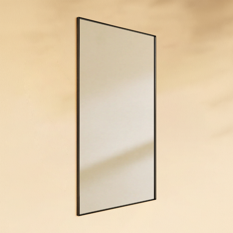 TEHOME Kessie black modern rectangle bathroom mirror, side view
