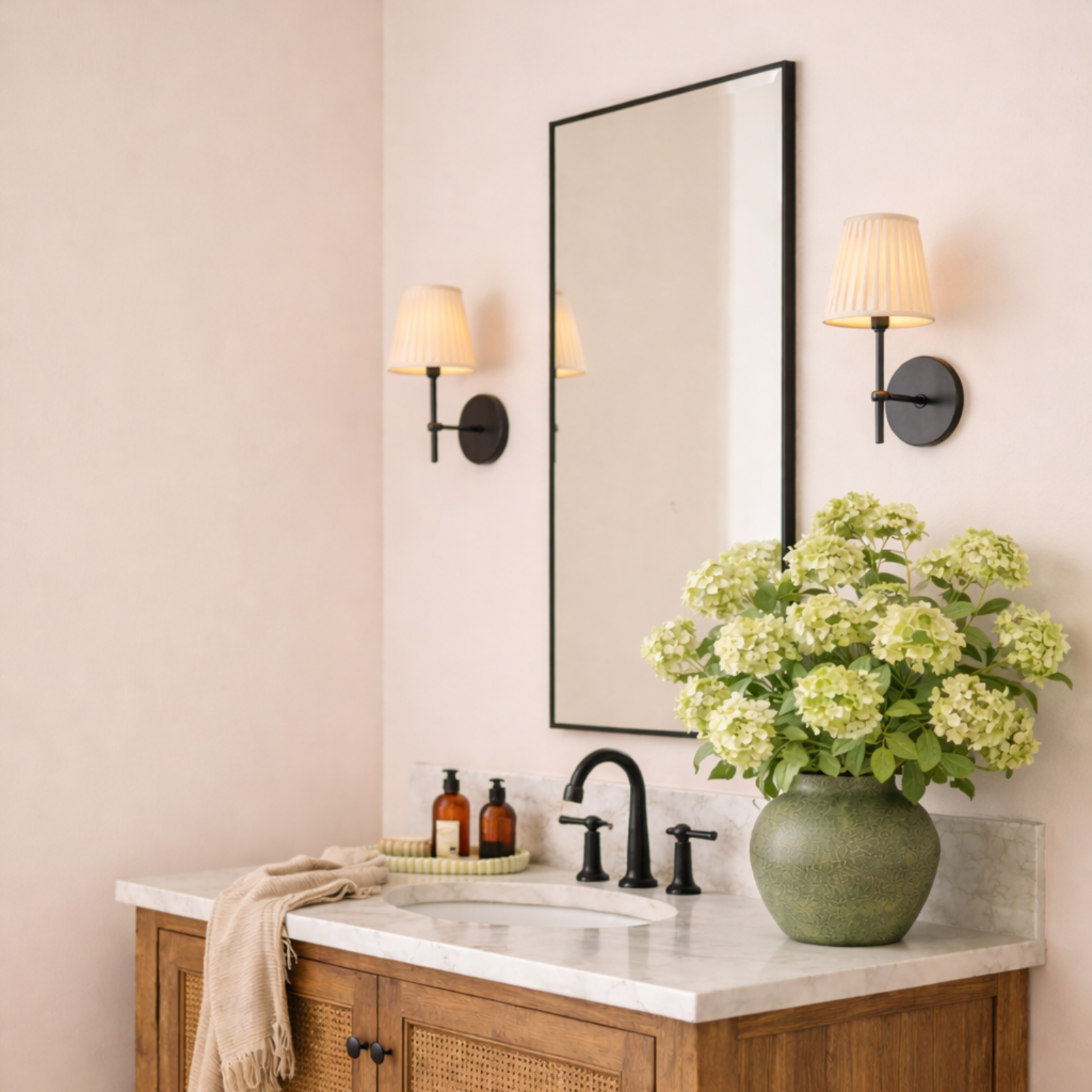 TEHOME Kessie black modern rectangle bathroom mirror, side view