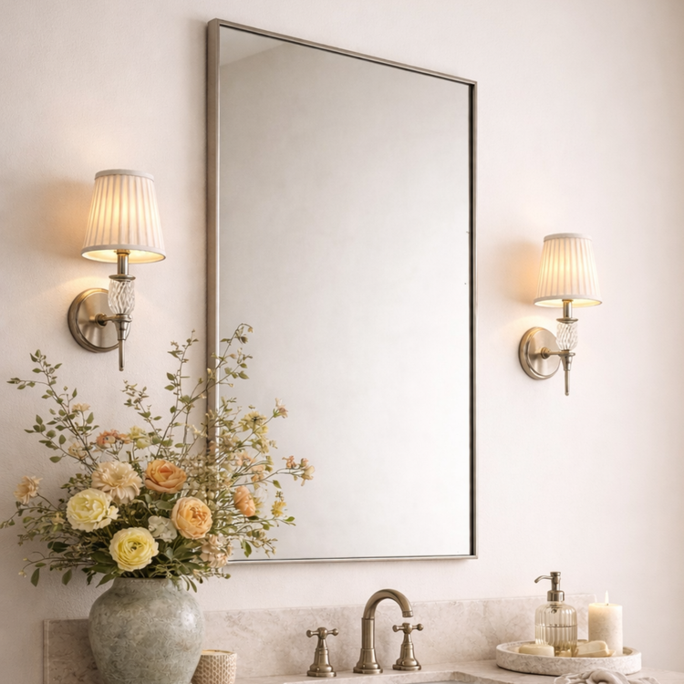 TEHOME Kessie brushed nickel modern rectangle bathroom mirror, side view