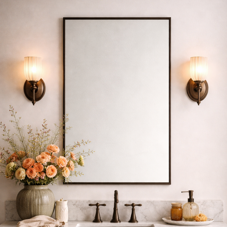TEHOME Kessie oil rubbed bronze modern rectangle bathroom mirror, front view