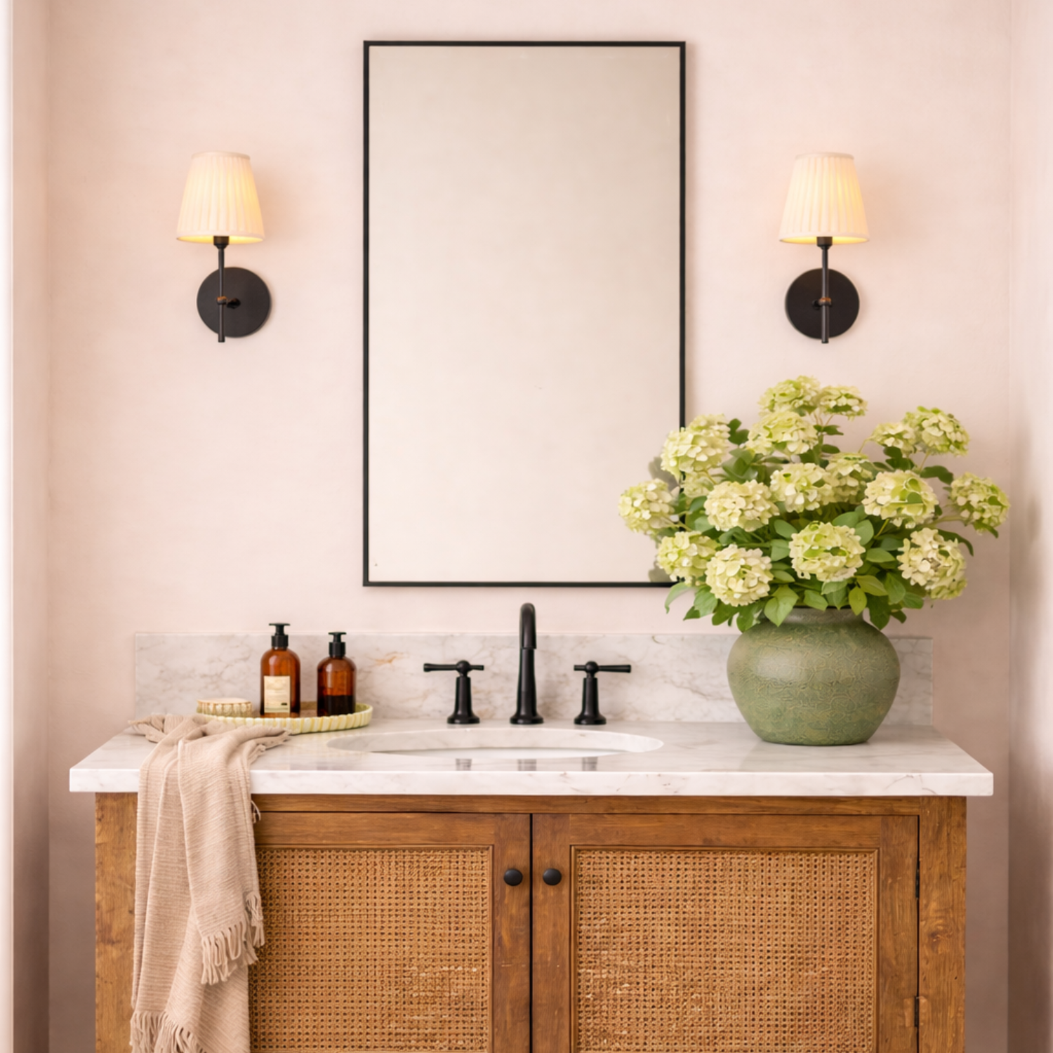 TEHOME Kessie black modern rectangle bathroom mirror, front view
