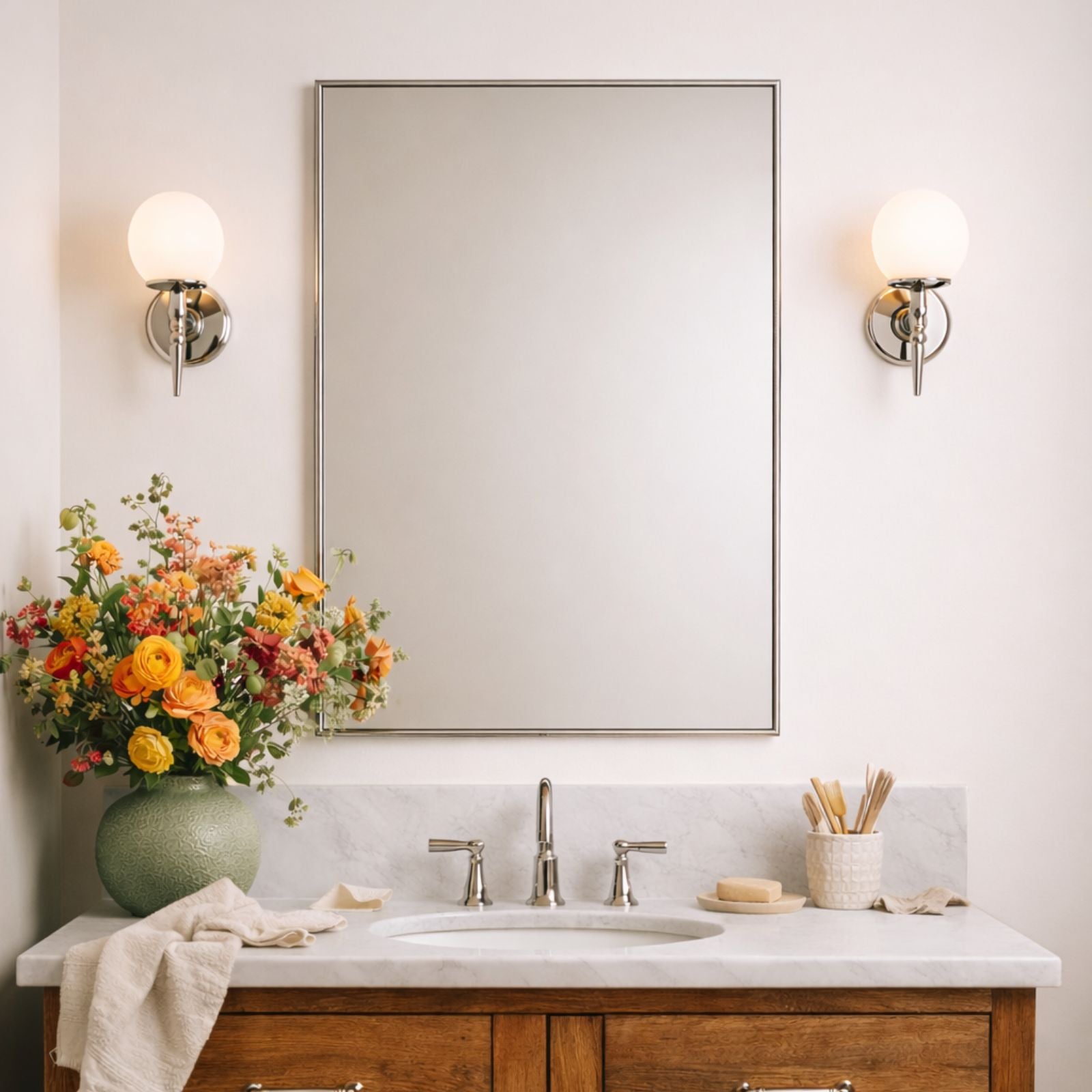 TEHOME Kessie Chrome Rectangle Wall Mirror, Bathroom Vanity Mirror Side View