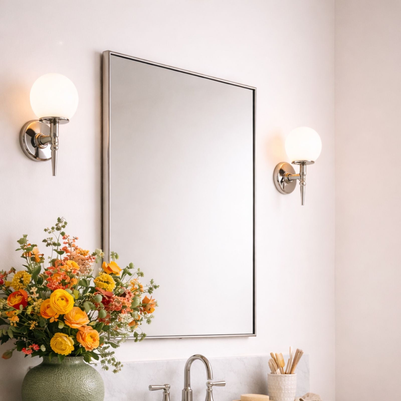 TEHOME Kessie Chrome Rectangle Wall Mirror, Bathroom Vanity Mirror Front View