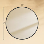TEHOME Korra 30"Dia Black Modern Round Wall Mirror Framed Bathroom Mirrors Front View Size