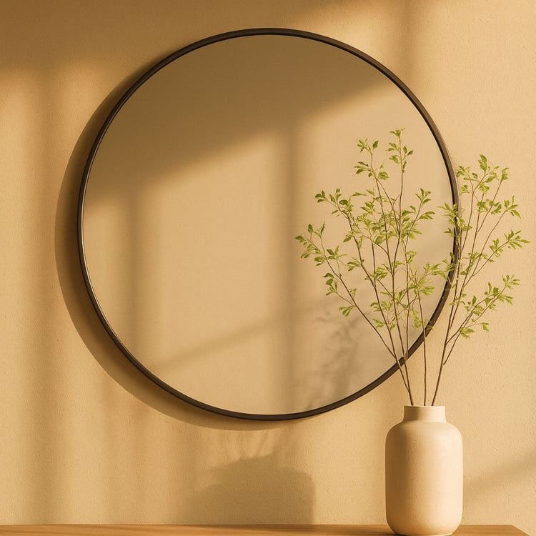 TEHOME Korra Oil Rubbed Bronze Modern Round Wall Mirror Framed Bathroom Mirrors Front View