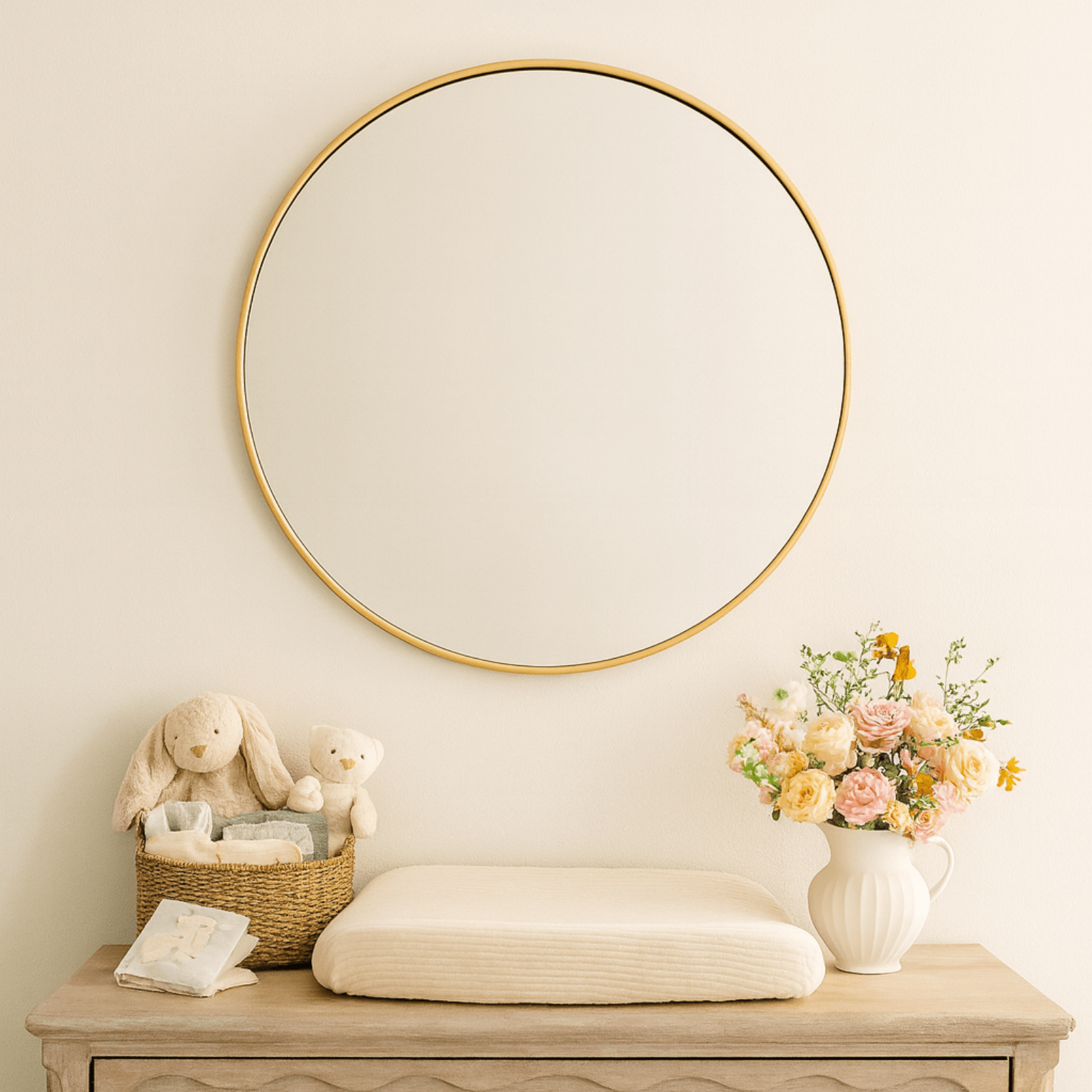 Korra Modern Round Wall Mirrors GC-JL0005 Black 30"Dia TEHOME