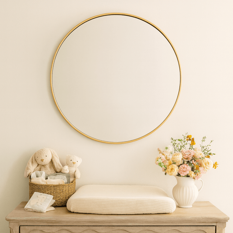 Korra Modern Round Wall Mirrors GC-JL0005 Brushed Gold 30"Dia TEHOME