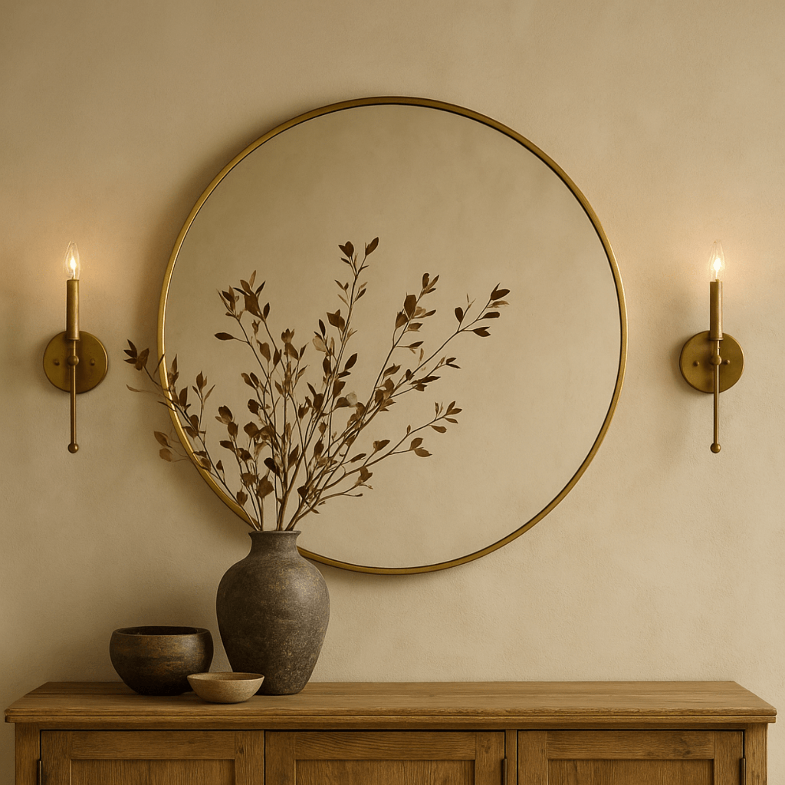 Korra Modern Round Wall Mirrors GC-JL0007 Brushed Gold 30"Dia TEHOME