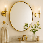Korra Modern Round Wall Mirrors GC-JL0007 Brushed Gold 30"Dia TEHOME