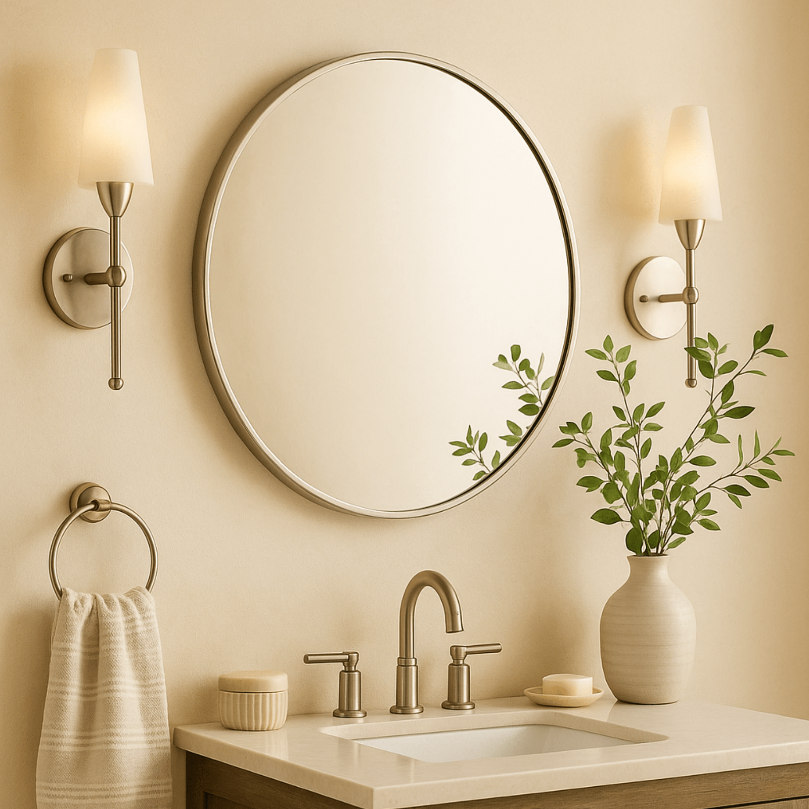Korra Modern Round Wall Mirrors GC-JL0007 Brushed Gold 30"Dia TEHOME