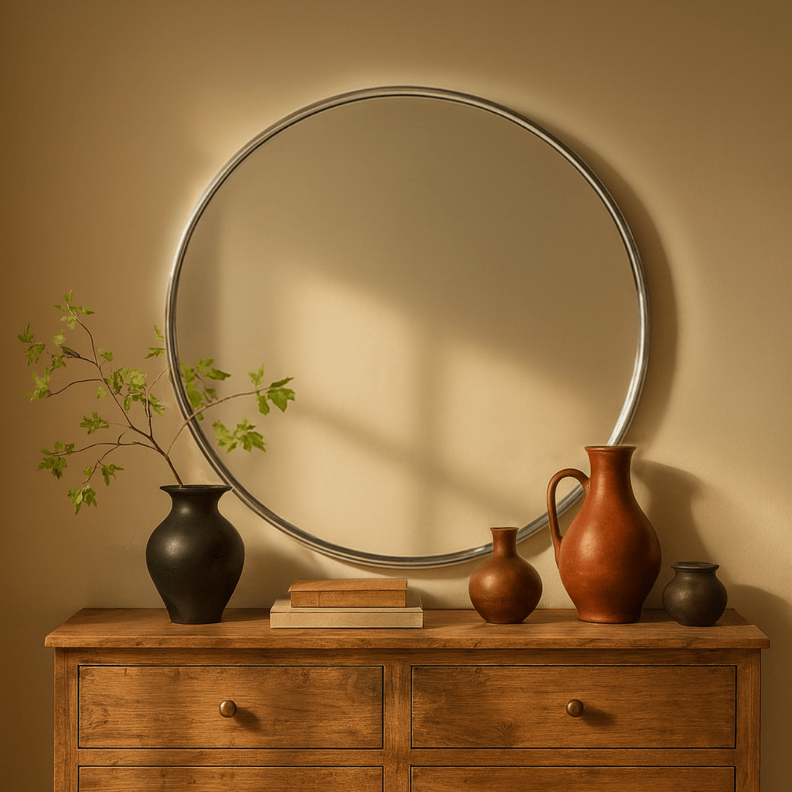 Korra Modern Round Wall Mirrors GC-JL0007 Brushed Gold 30"Dia TEHOME