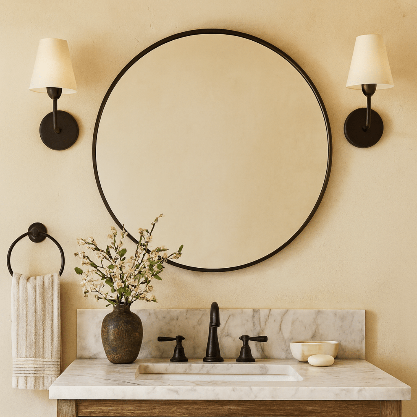 Korra Modern Round Wall Mirrors GC-JL0005 Black 30"Dia TEHOME