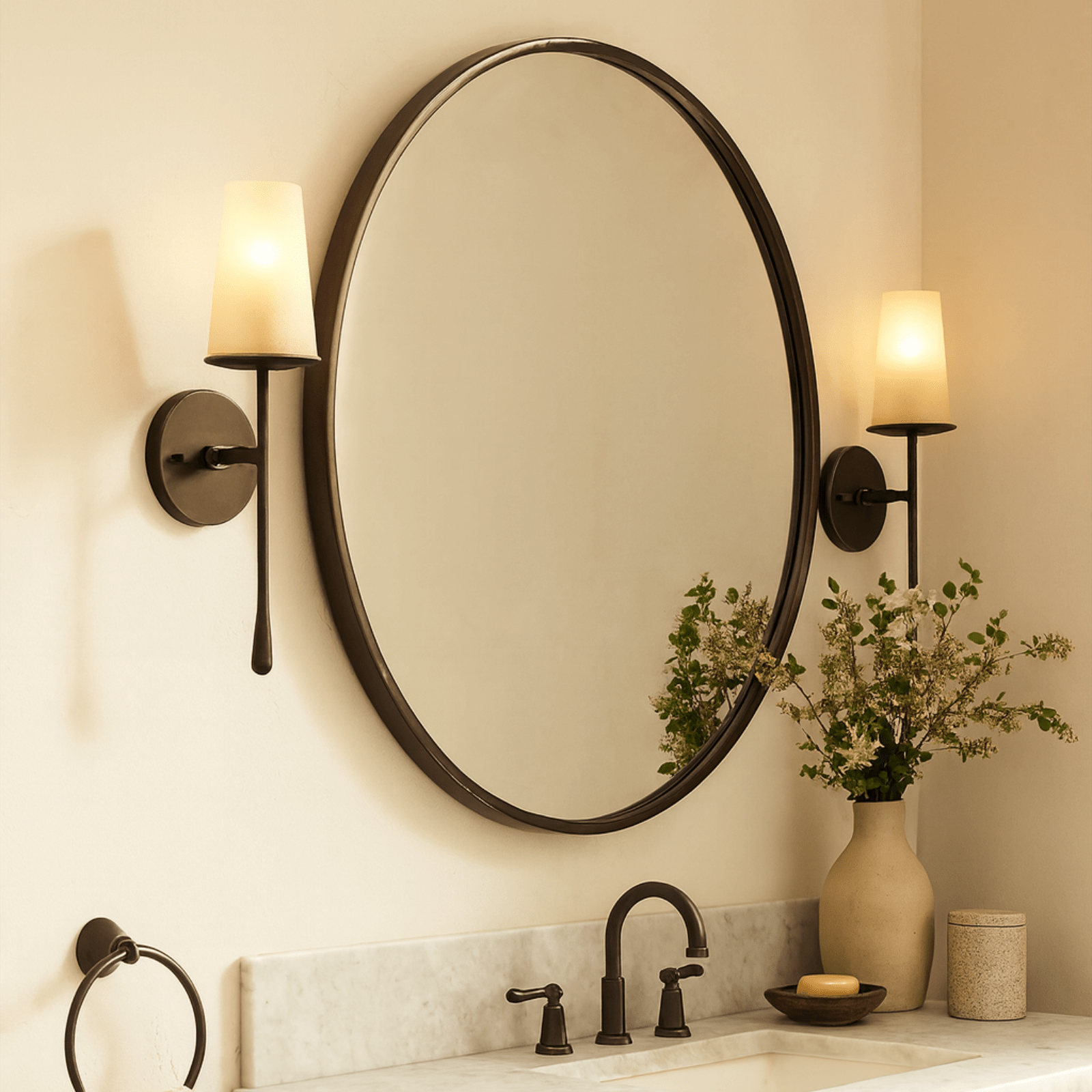 Korra Modern Round Wall Mirrors GC-JL0007 Brushed Gold 30"Dia TEHOME