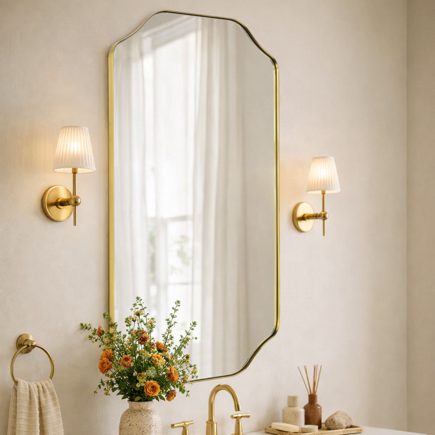 Kudi Modern Scalloped Bathroom Wall Mirrors