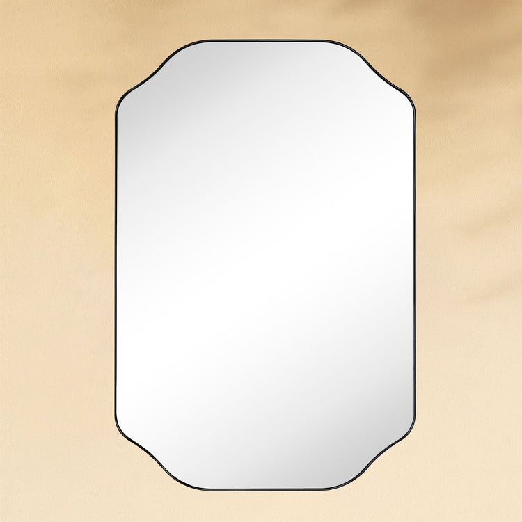 TEHOME Kudi Modern Scalloped Bathroom Mirror Metal Framed in Black finish,20x30'',Front View