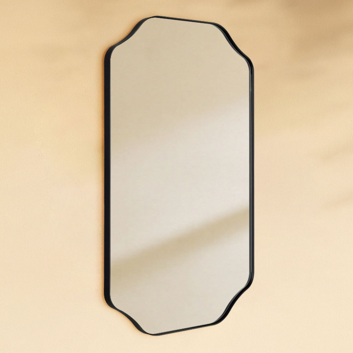 TEHOME Kudi Modern Scalloped Bathroom Mirror Metal Framed in Black finish,20x30'',Side View