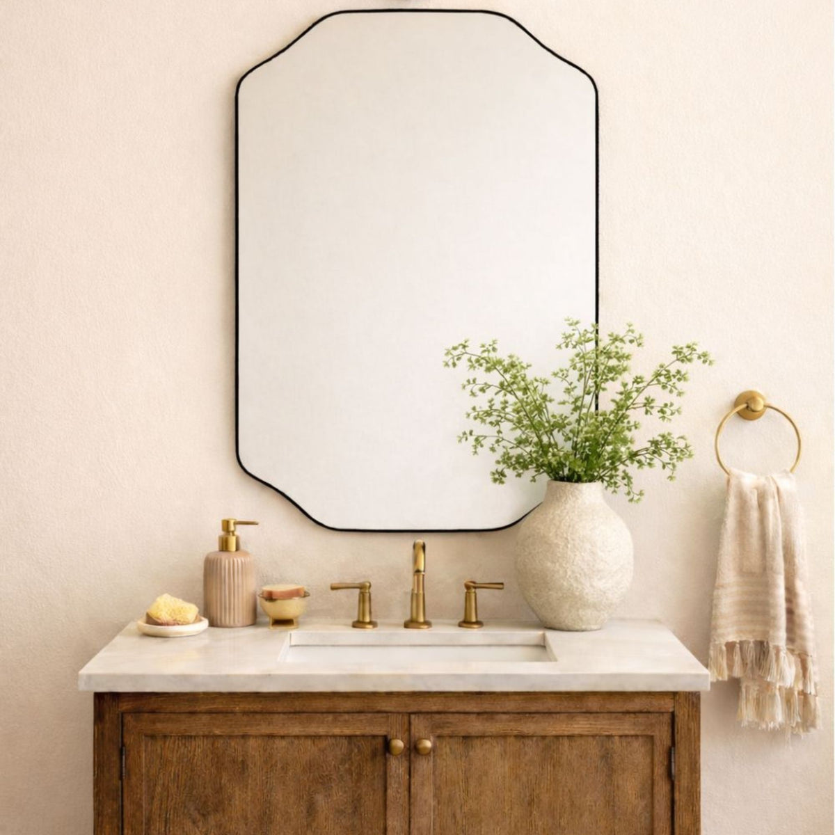 TEHOME Kudi Modern Scalloped Bathroom Mirror Metal Framed in Black finish,20x30''