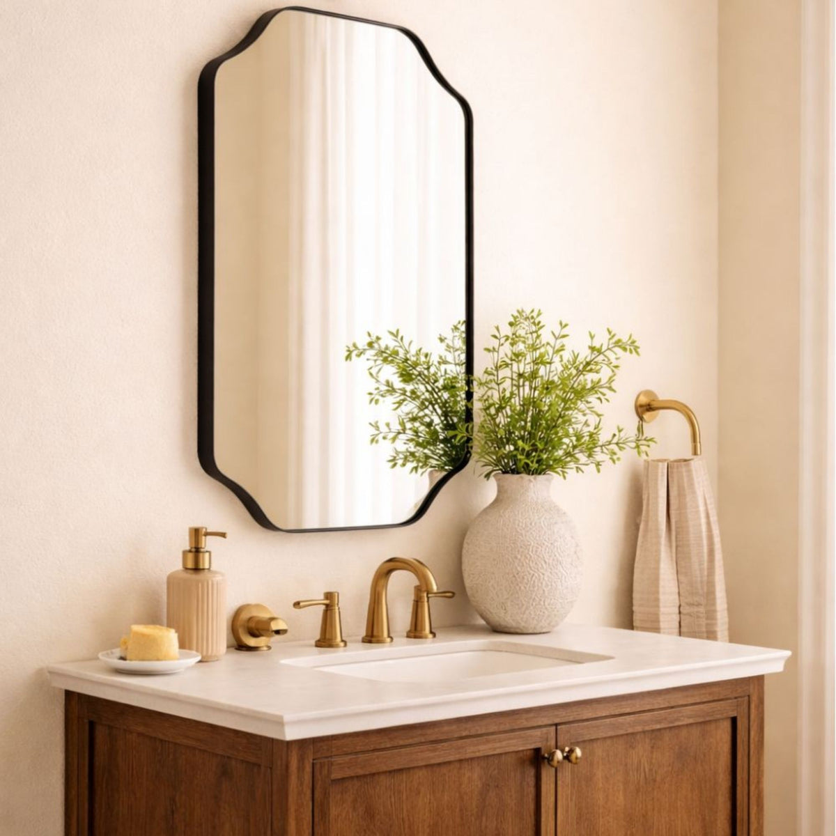 TEHOME Kudi Modern Scalloped Wall Mirrors Metal Framed in Black finish,20x30''