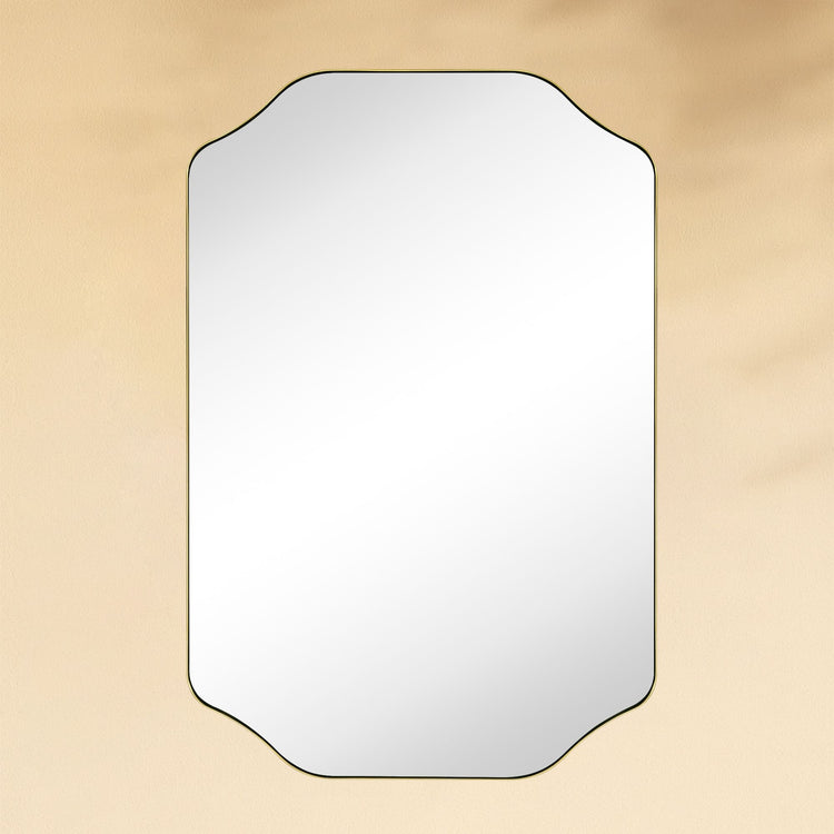 TEHOME Kudi Modern Scalloped Bathroom Mirror Metal Framed in Brushed Gold finish,20x30'',Front View