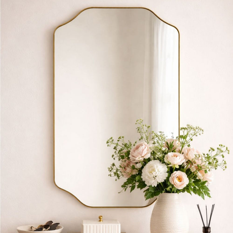 TEHOME Kudi Modern Scalloped Wall Mirrors Metal Framed in Brushed Gold finish,20x30''
