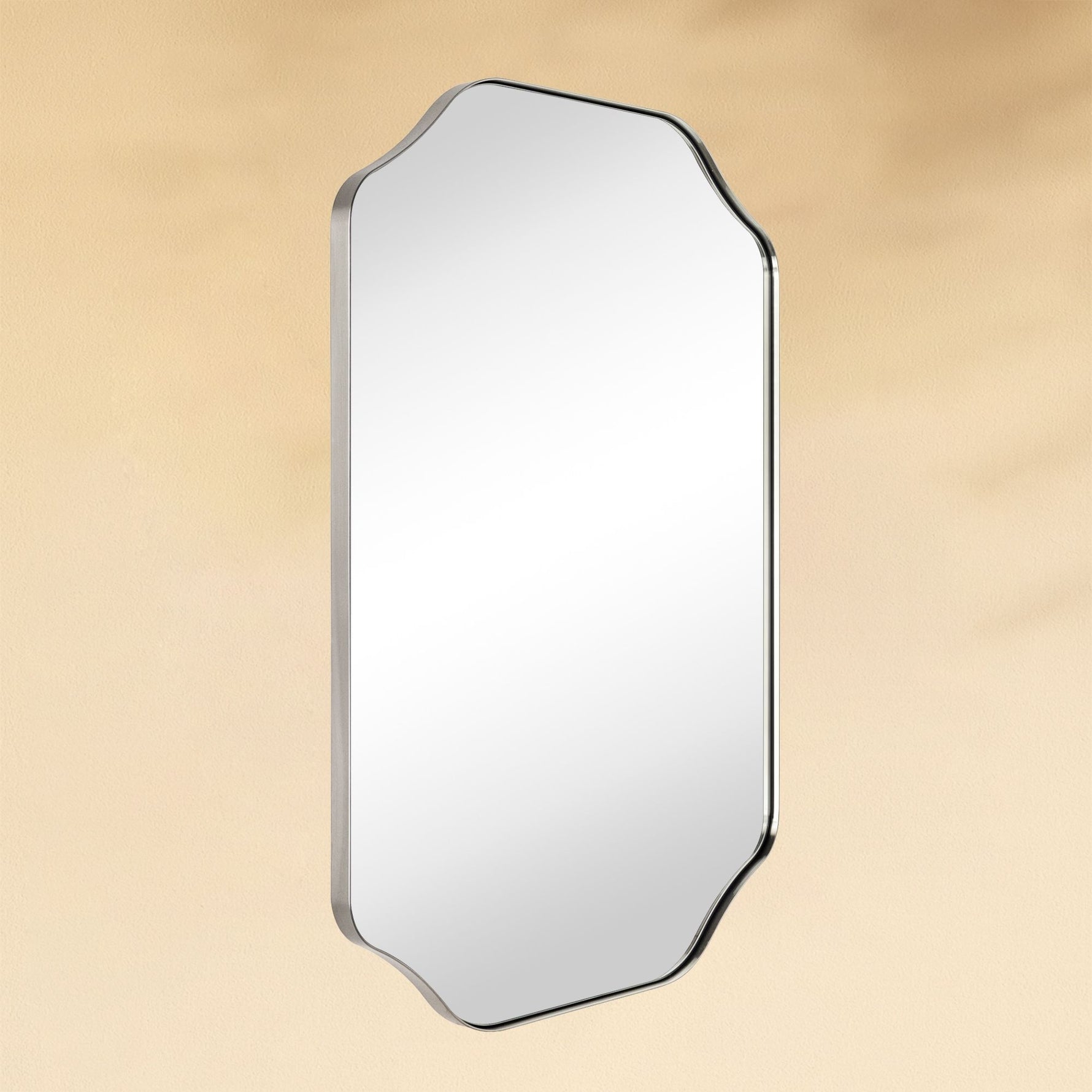 TEHOME Kudi Modern Scalloped Bathroom Mirror Metal Framed in Brushed Nickel finish,20x30'',Side View