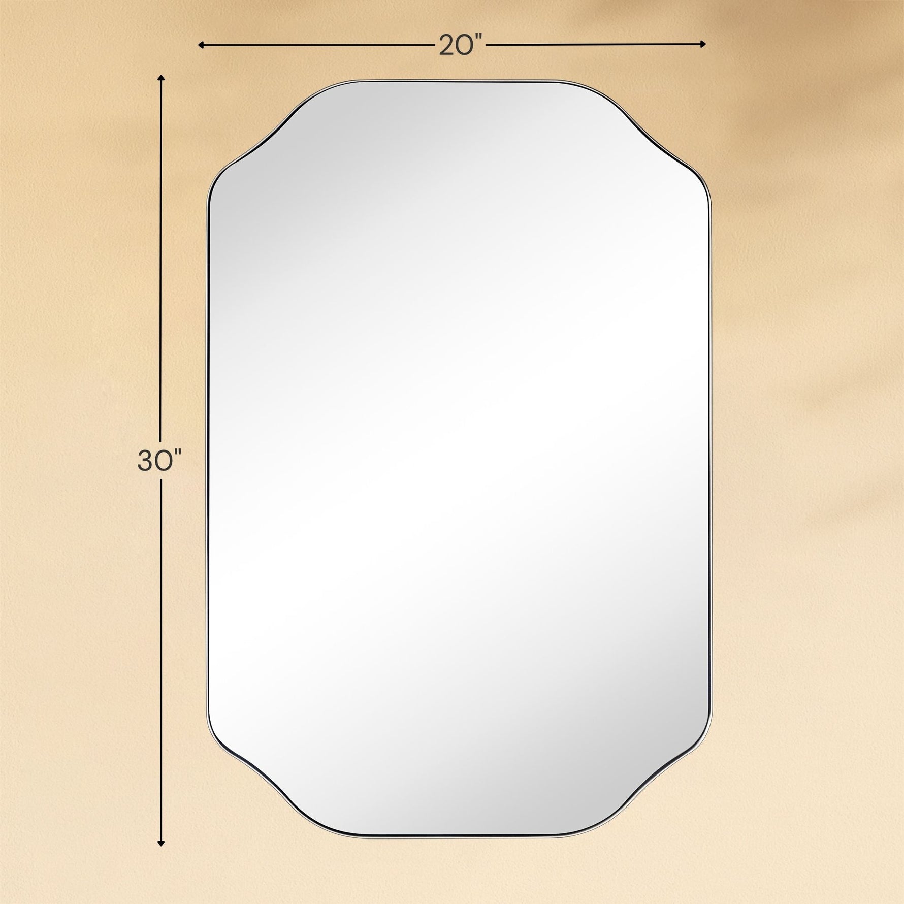 TEHOME Kudi Modern Scalloped Bathroom Mirror Metal Framed in Brushed Nickel finish,20x30'',Front View Size