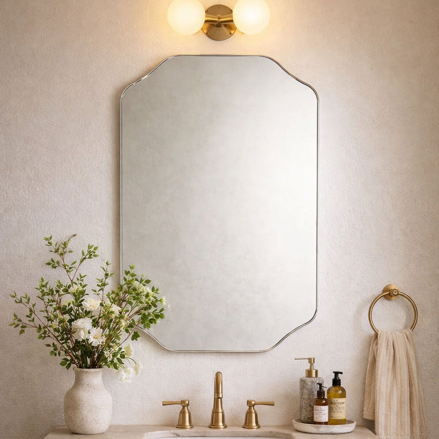 TEHOME Kudi Modern Scalloped Bathroom Mirror Metal Framed in Brushed Nickel finish,20x30''