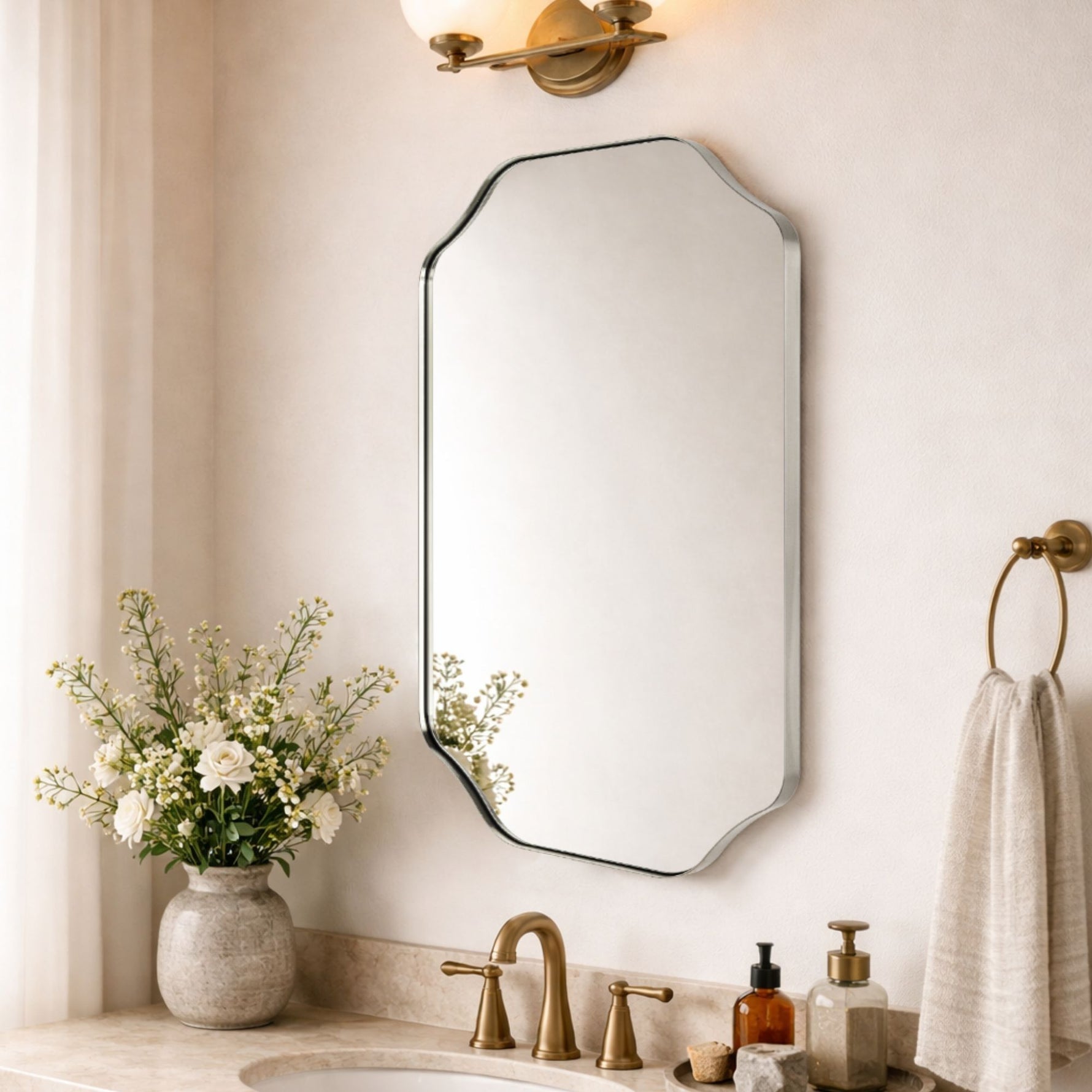 TEHOME Kudi Modern Scalloped Wall Mirrors Metal Framed in Brushed Nickel finish,20x30''