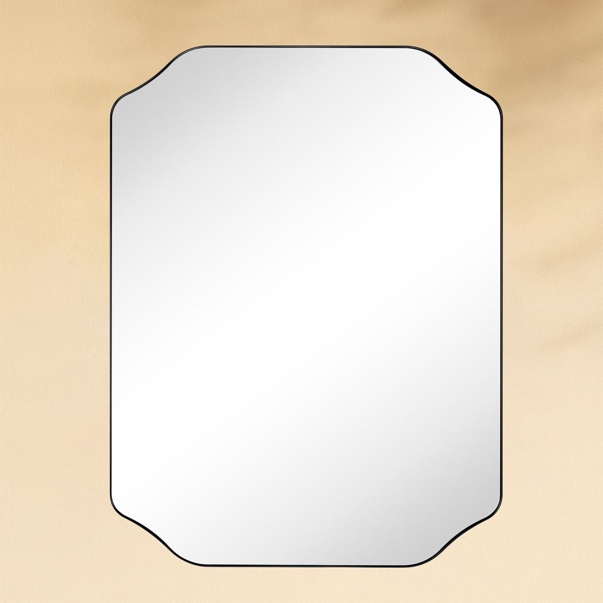TEHOME Kudi Modern Scalloped Bathroom Mirror Metal Framed in Black finish,30x40",Side View