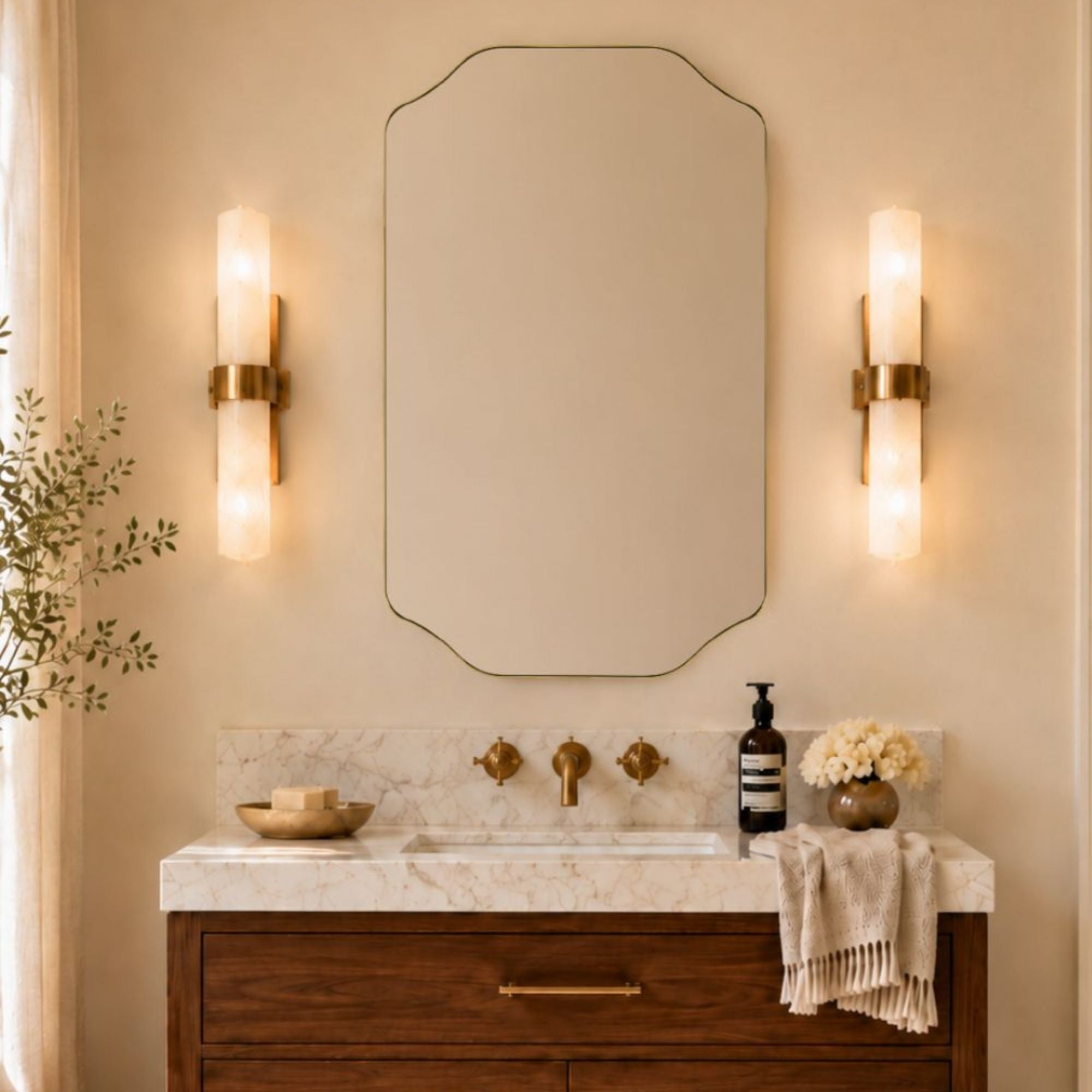 TEHOME Kudi Modern Scalloped Wall Mirrors Metal Framed in Polished Nickel finish 30x40"