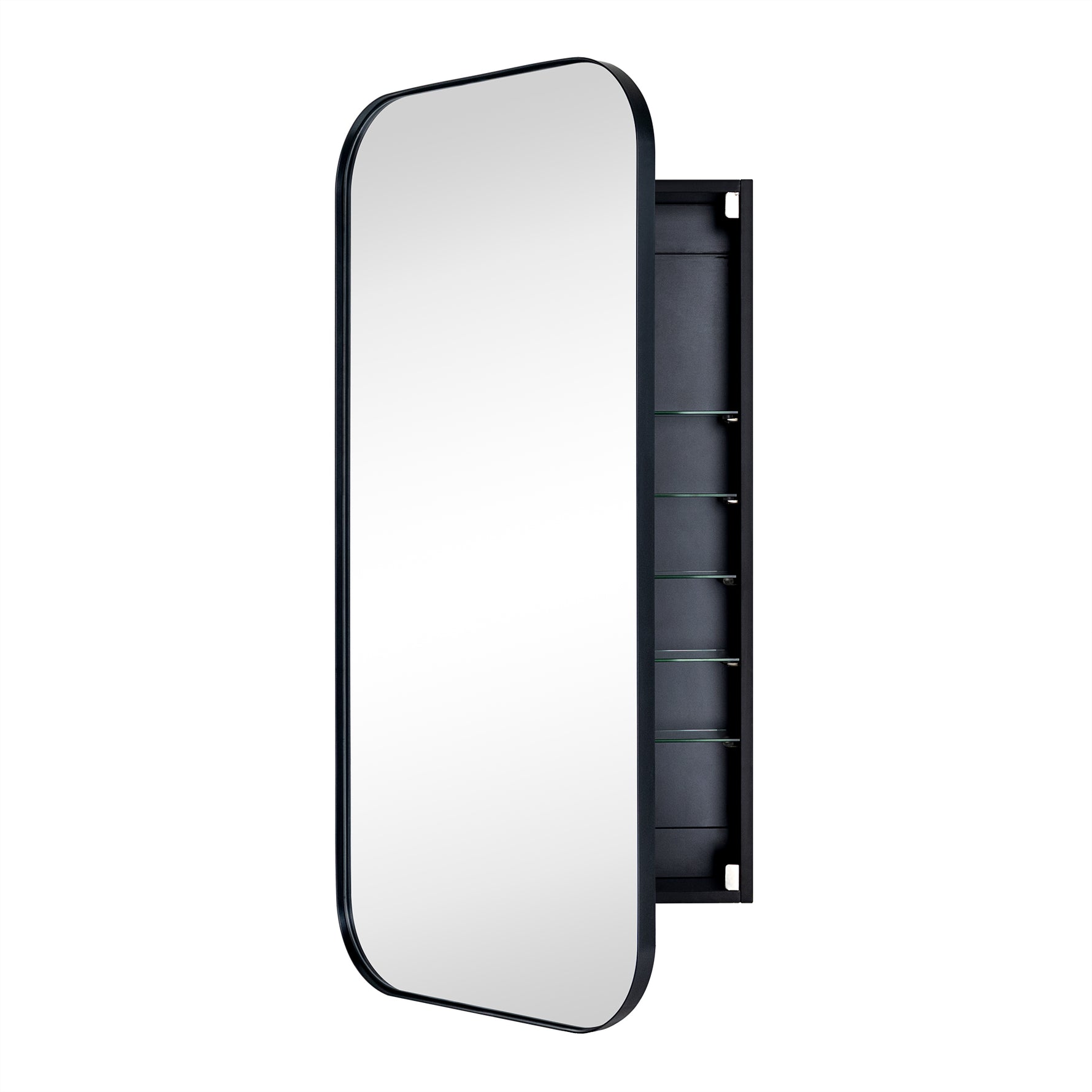 Adasu Mid - century Rectangle Recessed and Surface Mount Bathroom Medicine Cabinet with Mirrors GC-XB0018 Black 20x40" TEHOME