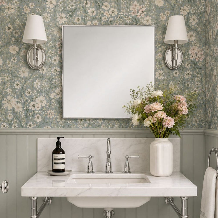 TEHOME Lilan Modern Small Square Wall Mirror with Metal Frame in Brushed Nickel Finish, 24'' x 24'', Front View